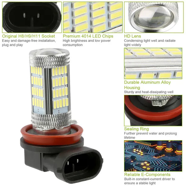 H8/H9/H11 LED Fog Lights 800lm - 6000K White - IP65 Waterproof - 2-Pack Harmalap Trading