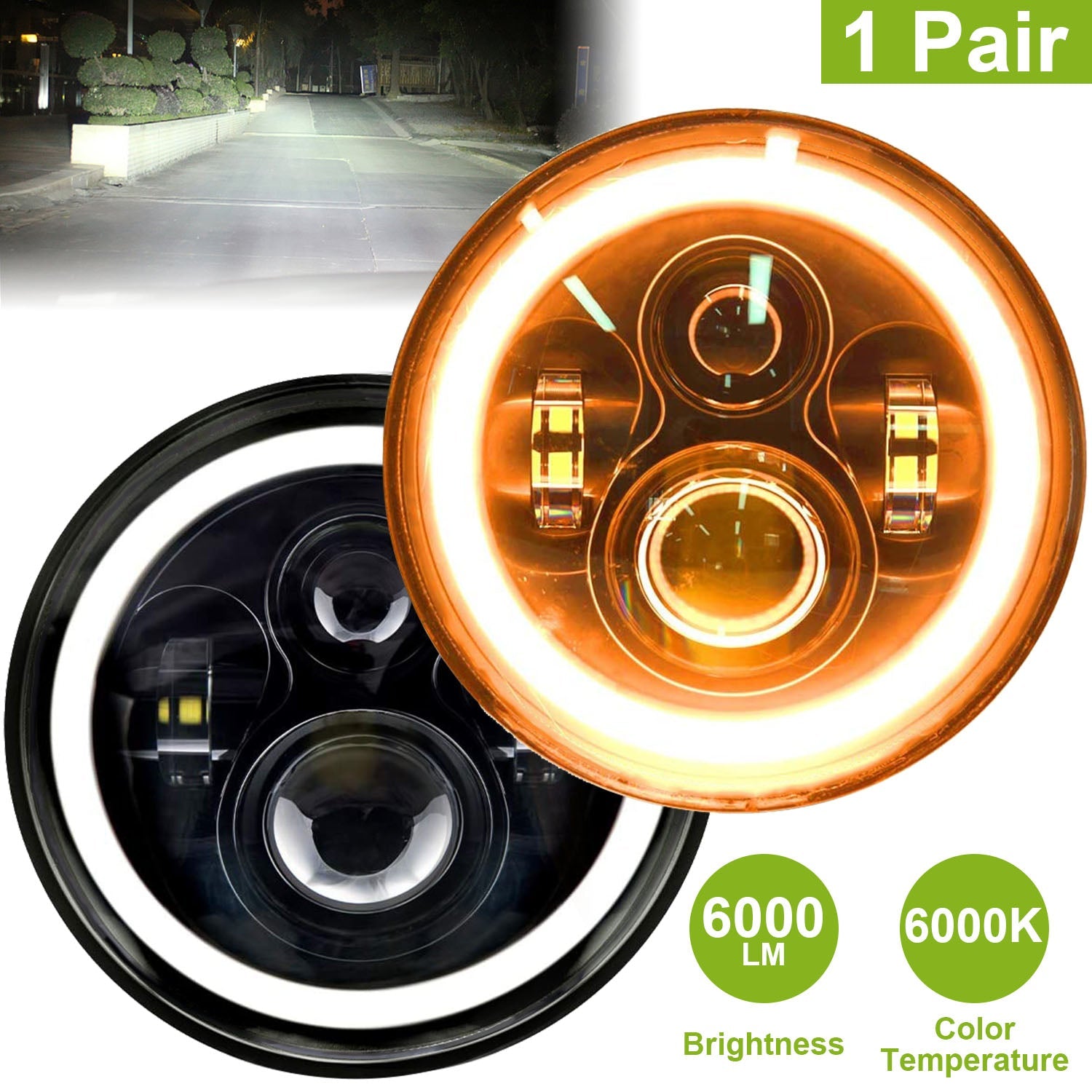 7" Round LED Headlight 6000LM - Halo Angel Eyes - Jeep Wrangler TJ JK CJ Harmalap Trading