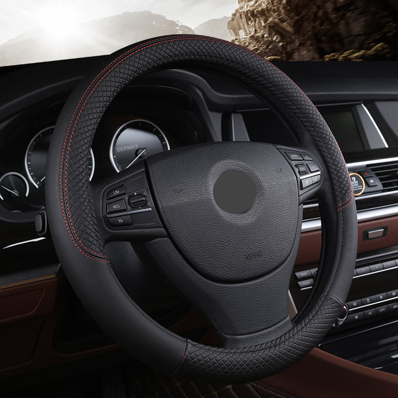 Leather Steering Wheel Cover UAE - Universal Fit - Rhomboid Texture Harmalap Trading