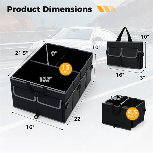 Car Trunk Organizer 13 Gallon - 3 Compartments - 600D Oxford Fabric - Non-Slip Harmalap Trading