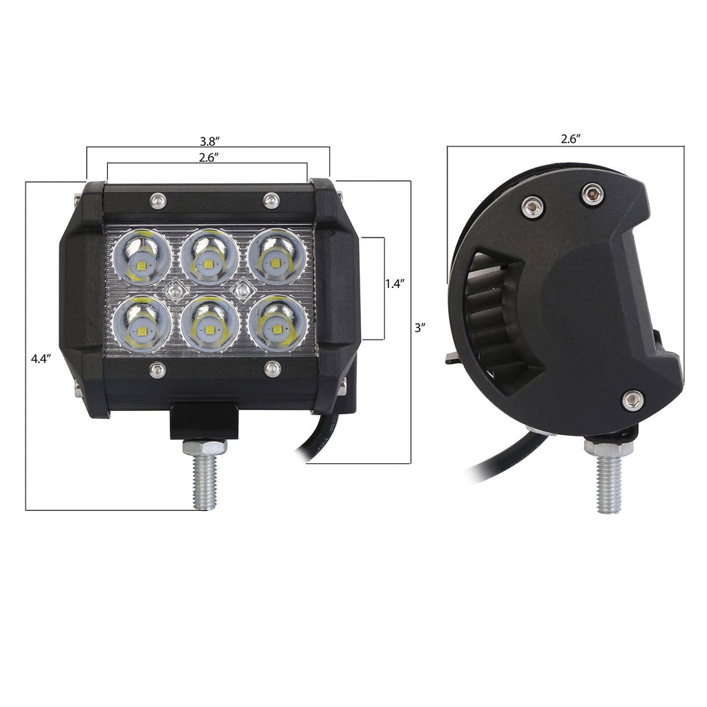 4" LED Spot Light 18W - 4-Pack Cube Pods - Dual Row Waterproof - Offroad Harmalap Trading