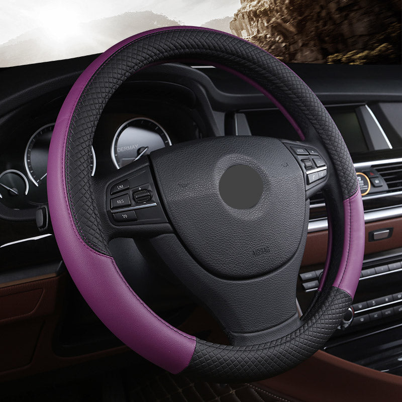 Leather Steering Wheel Cover UAE - Universal Fit - Rhomboid Texture Harmalap Trading
