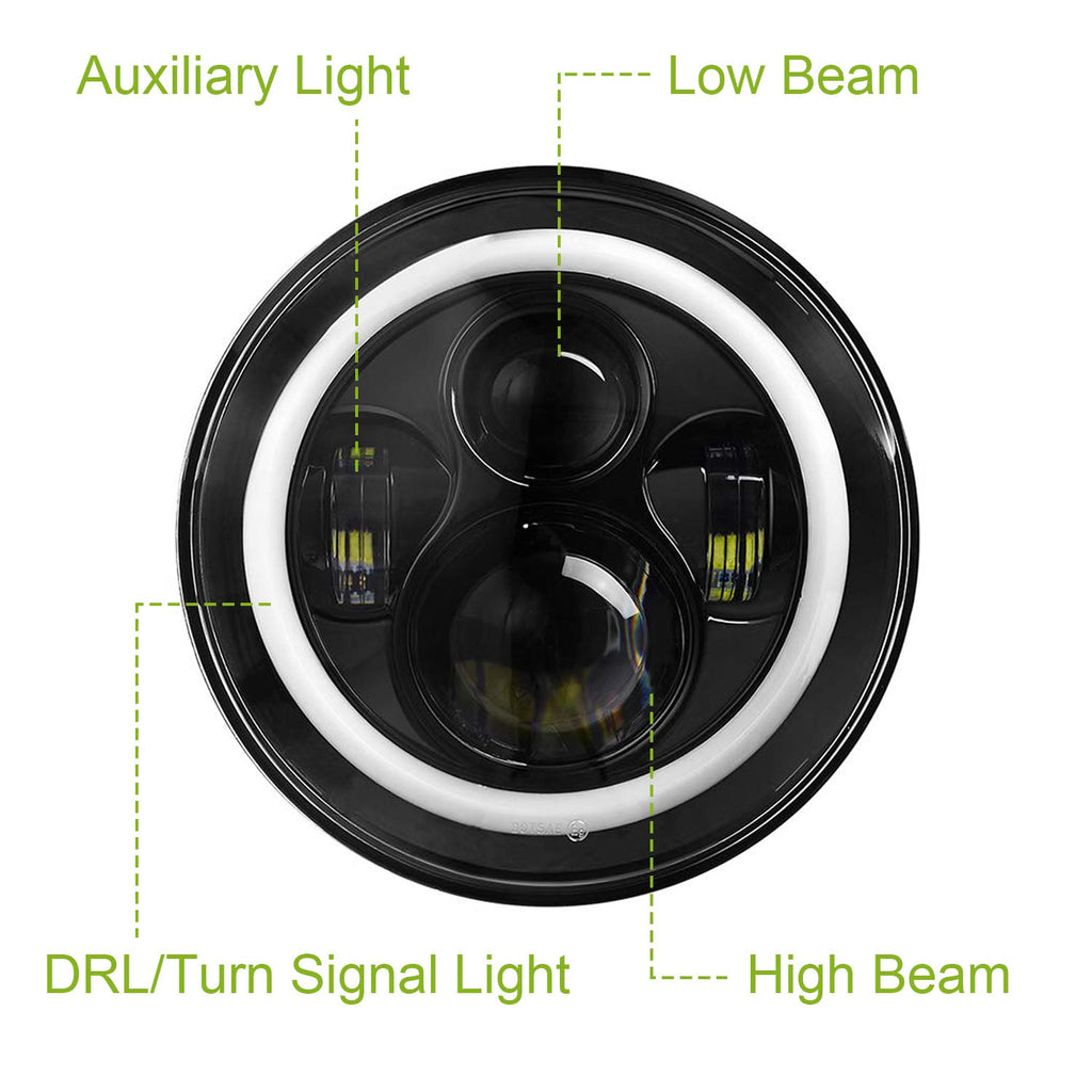 7" Round LED Headlight 6000LM - Halo Angel Eyes - Jeep Wrangler TJ JK CJ Harmalap Trading