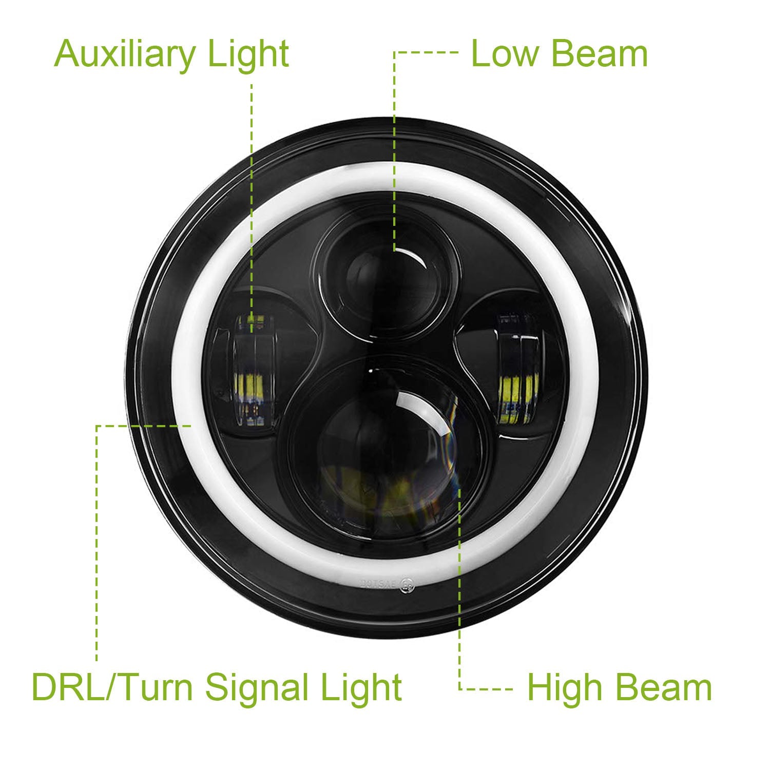 7" Round LED Headlight 6000LM - Halo Angel Eyes - Jeep Wrangler TJ JK CJ Harmalap Trading