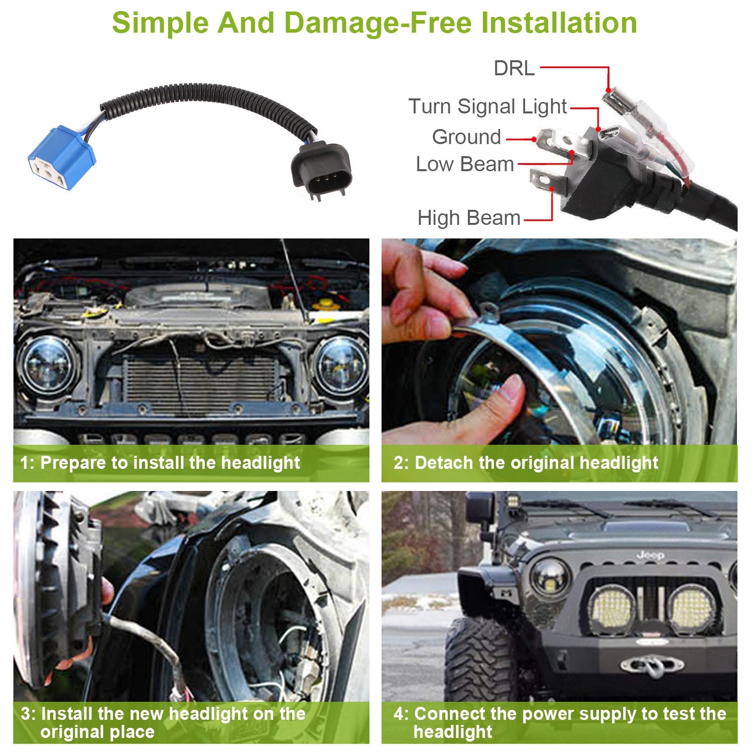 7" Round LED Headlight 6000LM - Halo Angel Eyes - Jeep Wrangler TJ JK CJ Harmalap Trading