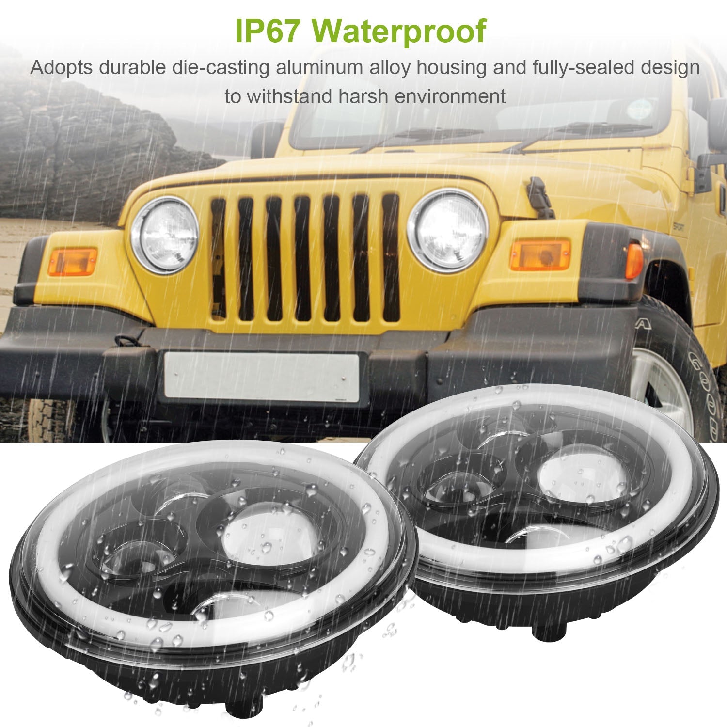 7" Round LED Headlight 6000LM - Halo Angel Eyes - Jeep Wrangler TJ JK CJ Harmalap Trading
