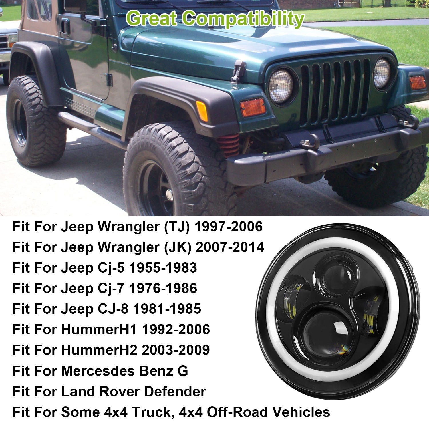 7" Round LED Headlight 6000LM - Halo Angel Eyes - Jeep Wrangler TJ JK CJ Harmalap Trading