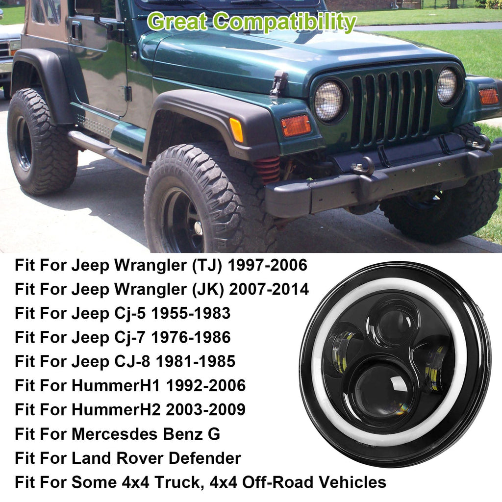 7" Round LED Headlight 6000LM - Halo Angel Eyes - Jeep Wrangler TJ JK CJ Harmalap Trading