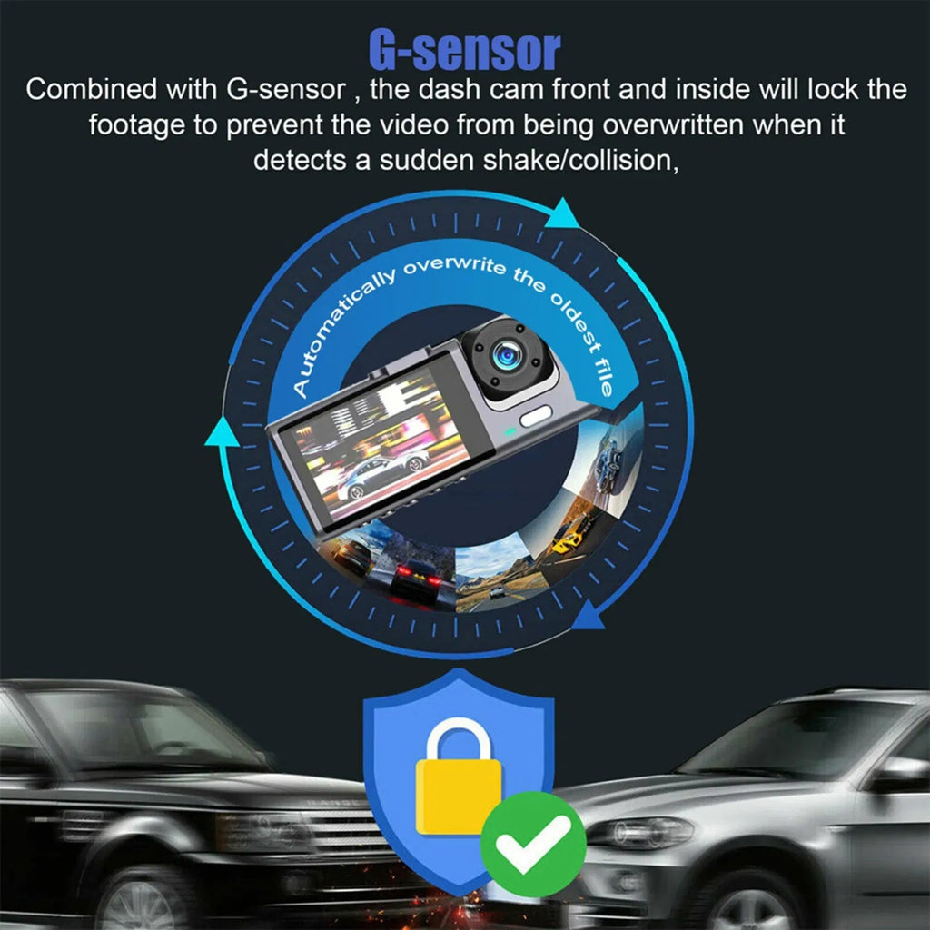 Car Dual Lens Dash Cam HD 1080P - Front Rear Inside - G-Sensor - Night Vision Harmalap Trading