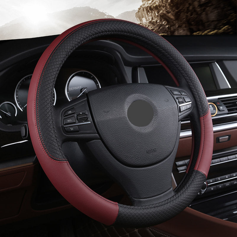Leather Steering Wheel Cover UAE - Universal Fit - Rhomboid Texture Harmalap Trading