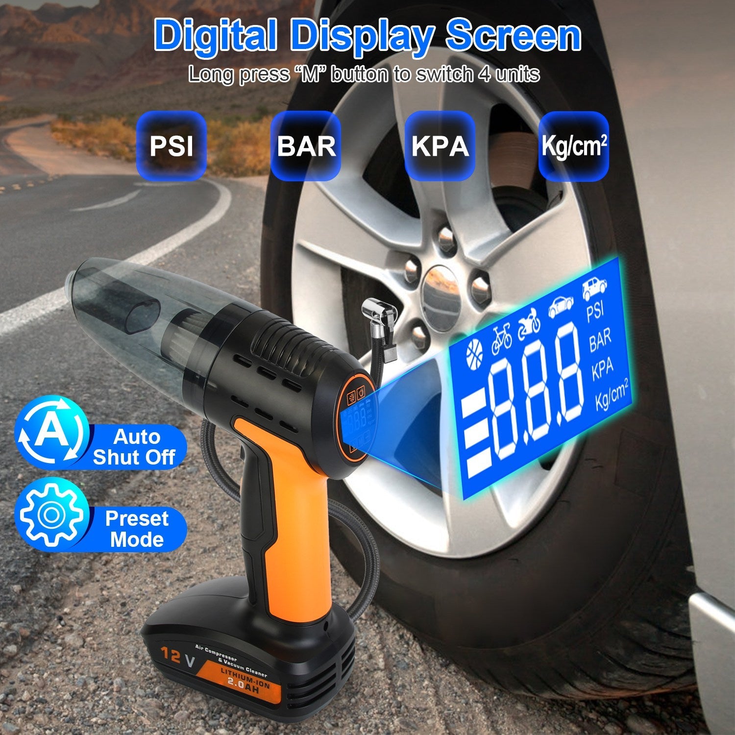 4-in-1 Car Vacuum & Tire Inflator - 150PSI - Cordless - Digital Display Harmalap Trading