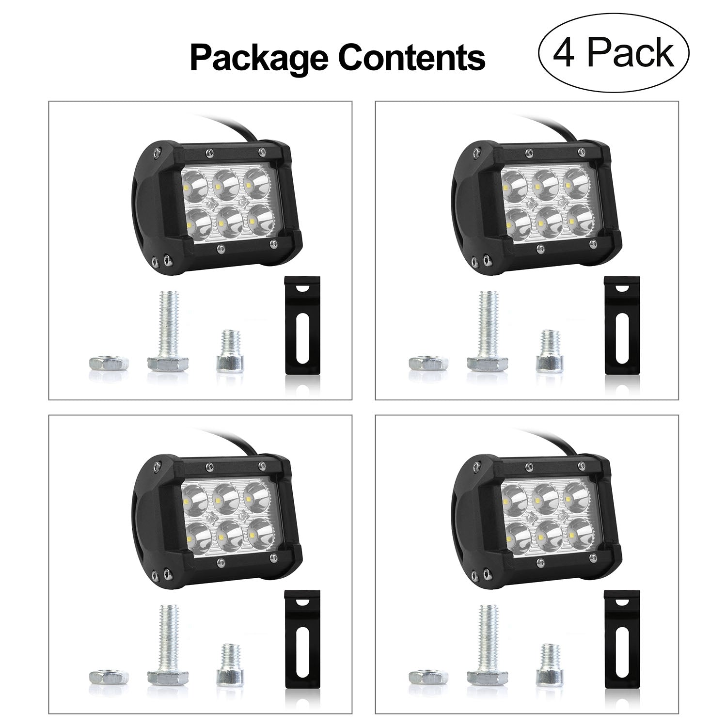 4" LED Spot Light 18W - 4-Pack Cube Pods - Dual Row Waterproof - Offroad Harmalap Trading