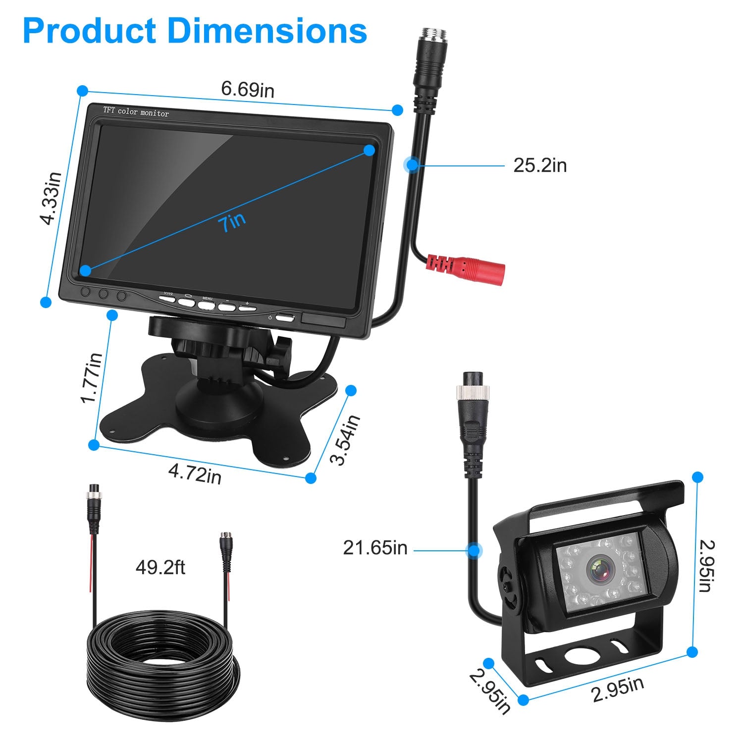 7" Backup Camera System - Rear View Monitor - IP67 Waterproof - Night Vision Harmalap Trading