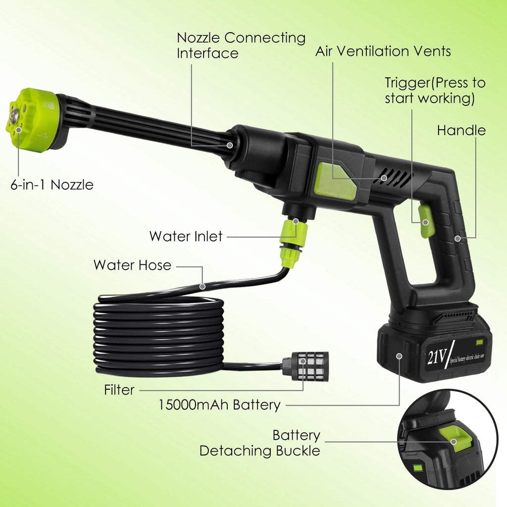 Cordless Pressure Washer 435PSI - Portable Car Washer - 6-in-1 Nozzle Harmalap Trading