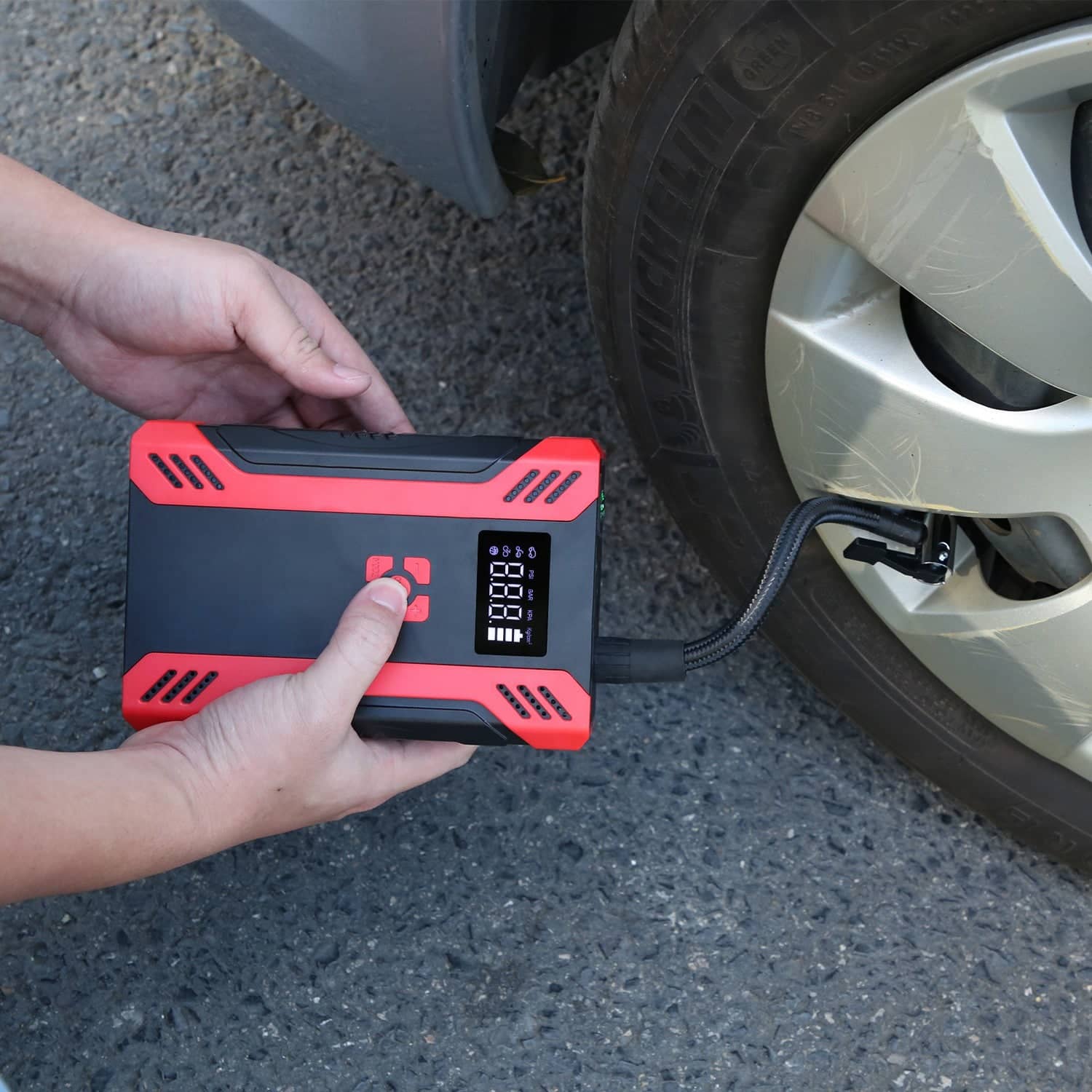 Car Jump Starter 2500A UAE - 4-in-1 Air Compressor Power Bank - Emergency Kit Harmalap Trading