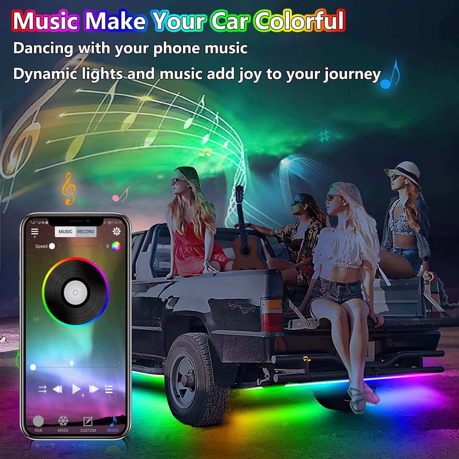 RGB Car Underglow LED Kit UAE - 6pc Neon Strip Lights - Music Sync Harmalap Trading