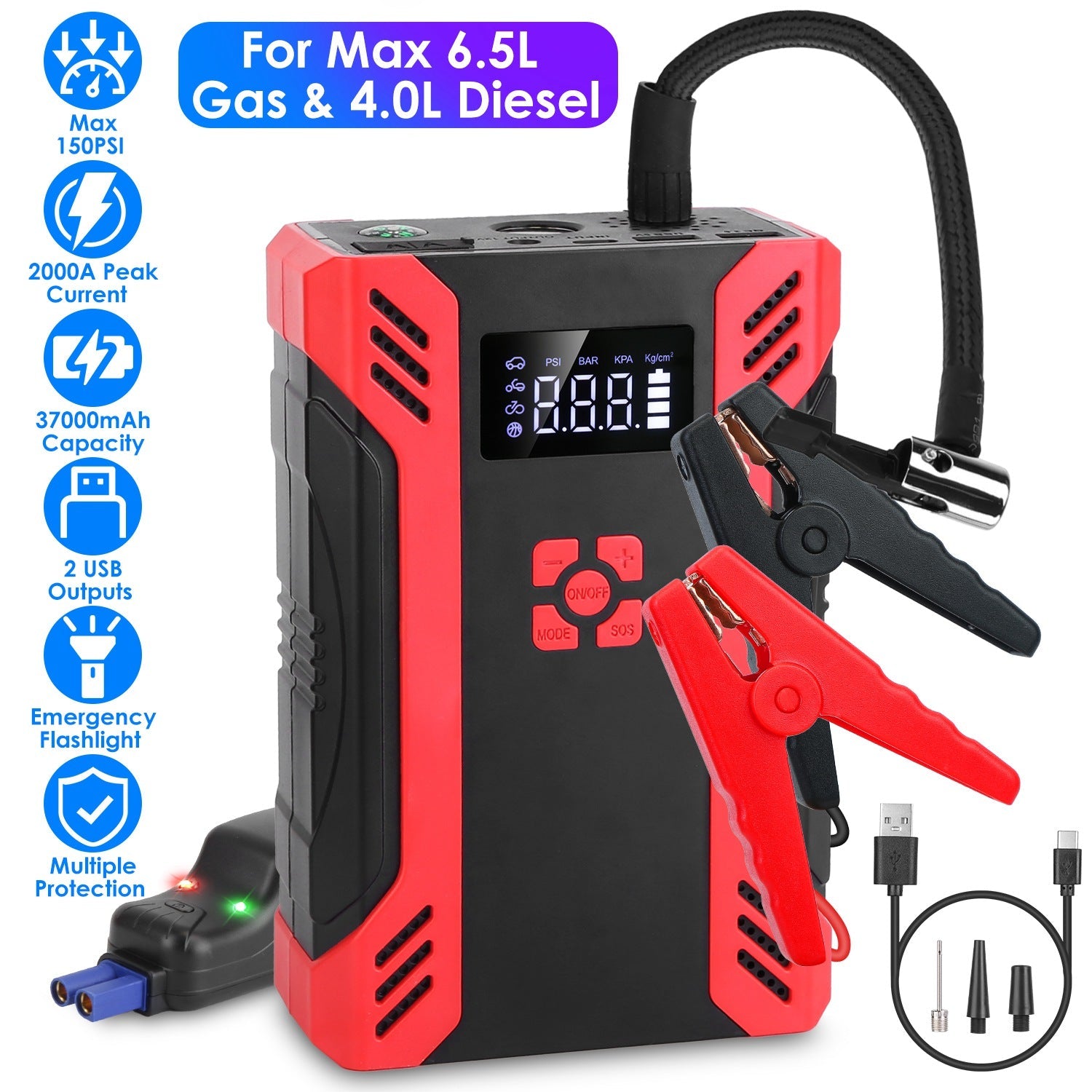 Car Jump Starter 2500A UAE - 4-in-1 Air Compressor Power Bank Harmalap Trading