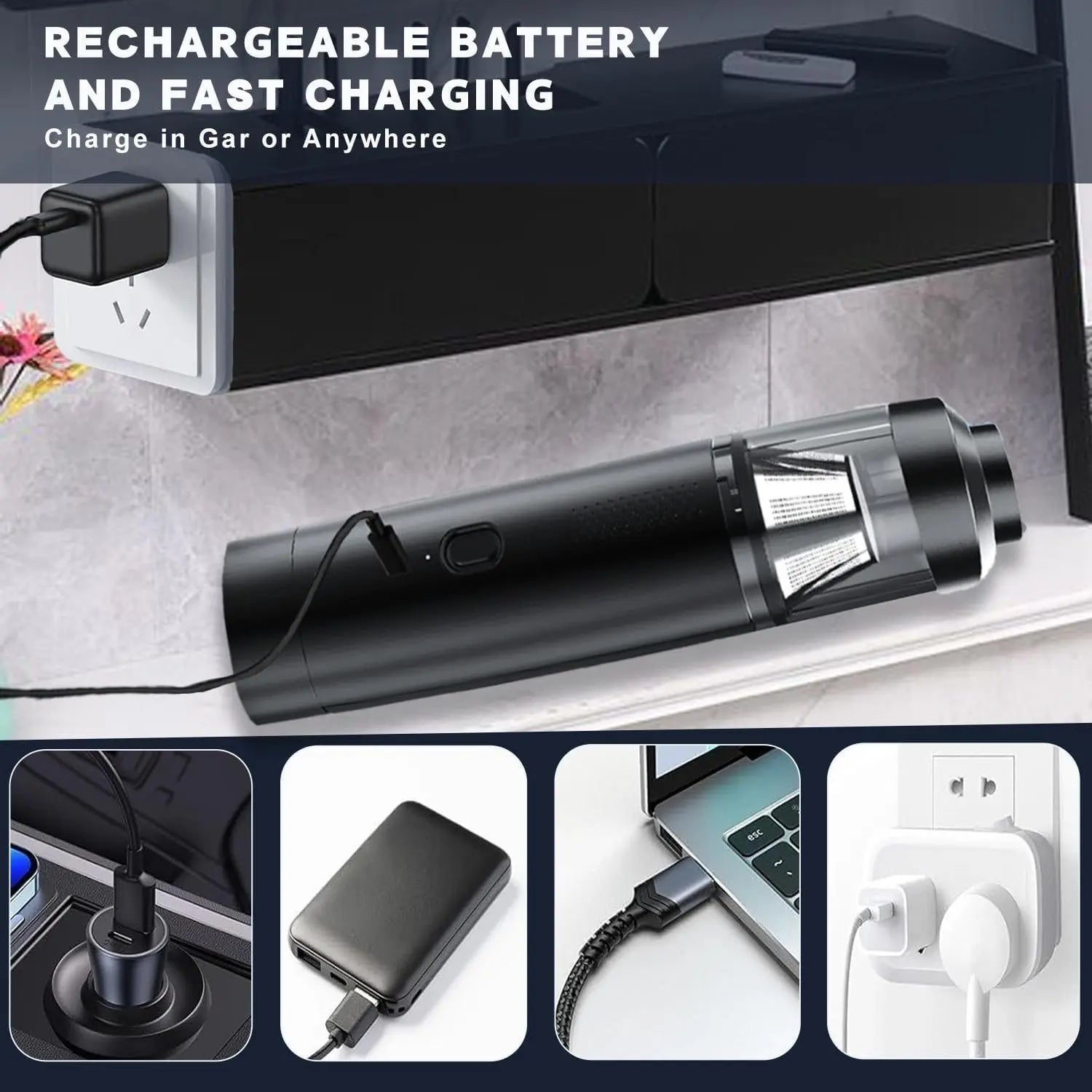 Car Vacuum Cleaner 4-in-1 Cordless - 15000Pa Suction - Type-C Fast Charging Harmalap Trading