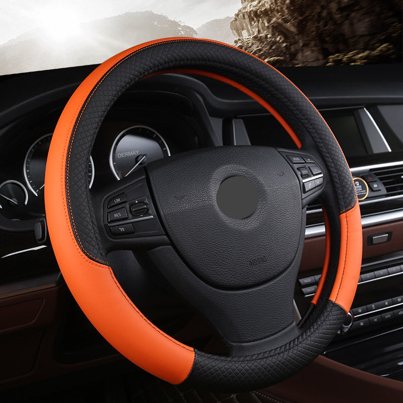 Leather Steering Wheel Cover UAE - Universal Fit - Rhomboid Texture Harmalap Trading