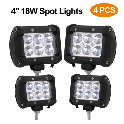 4" LED Spot Light 18W - 4-Pack Cube Pods - Dual Row Waterproof - Offroad Harmalap Trading