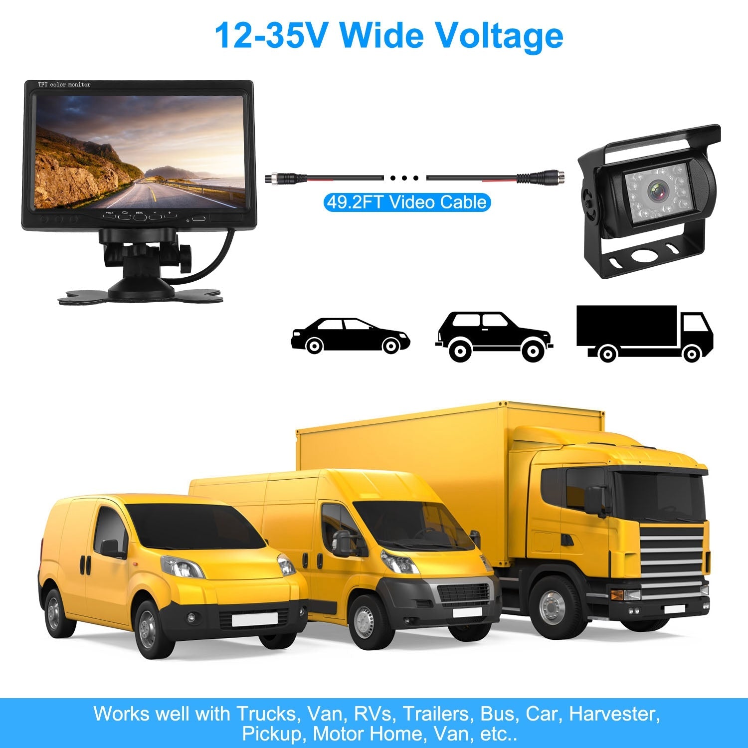 7" Backup Camera System - Rear View Monitor - IP67 Waterproof - Night Vision Harmalap Trading
