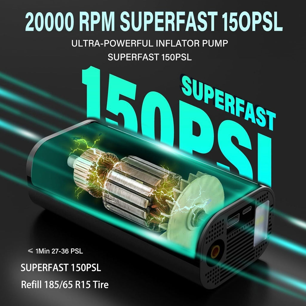 Portable Tire Inflator 150 PSI - Digital Display - Electric Air Compressor 12V Harmalap Trading