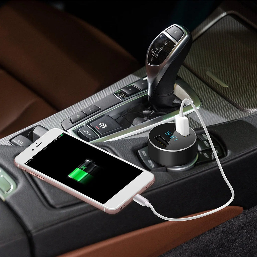 Dual USB Car Charger 15W - Fast Charging - LED Display - Aluminum Alloy Harmalap Trading
