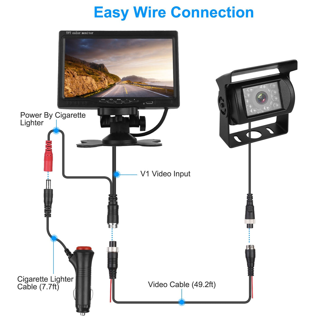 7" Backup Camera System - Rear View Monitor - IP67 Waterproof - Night Vision Harmalap Trading