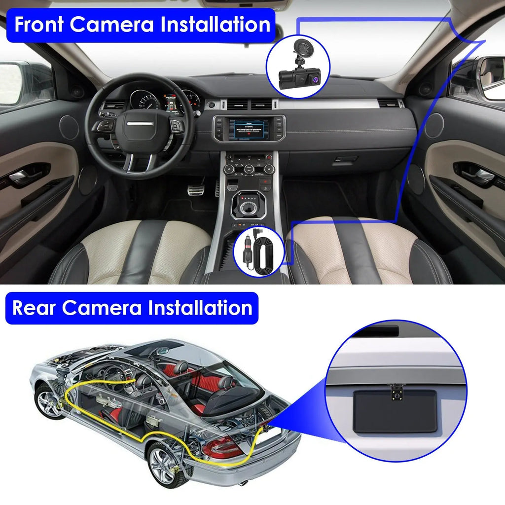 WiFi Dash Cam 1080P - 3 Channel Front Rear Inside Camera - 64GB Included Harmalap Trading