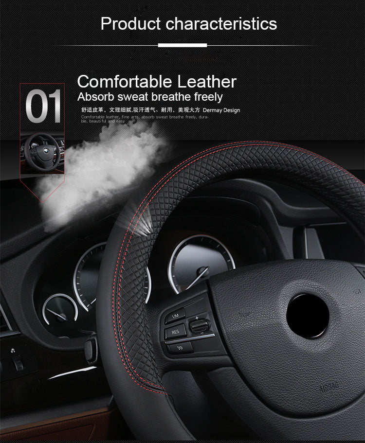 Leather Steering Wheel Cover UAE - Universal Fit - Rhomboid Texture Harmalap Trading