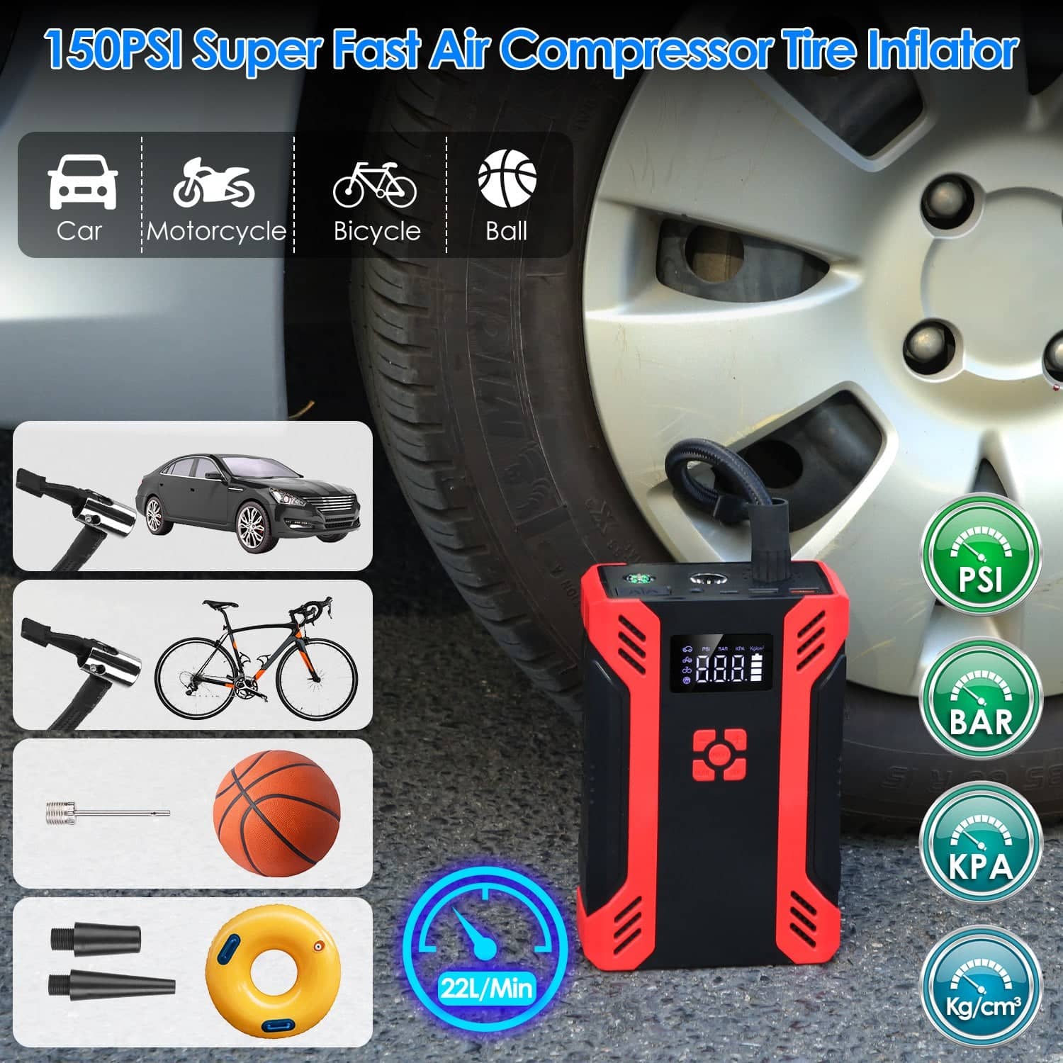 Car Jump Starter 2500A UAE - 4-in-1 Air Compressor Power Bank - Emergency Kit Harmalap Trading