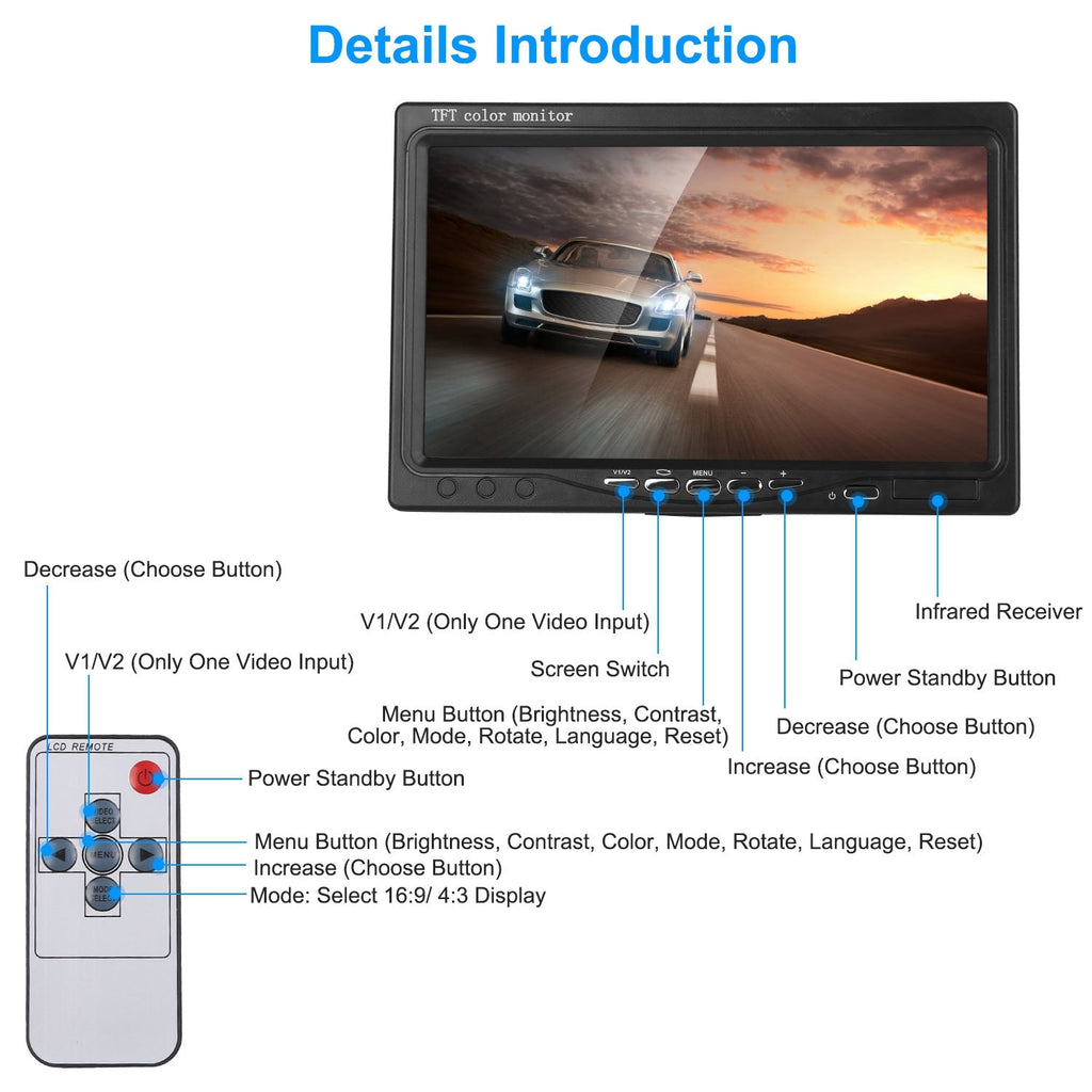 7" Backup Camera System - Rear View Monitor - IP67 Waterproof - Night Vision Harmalap Trading