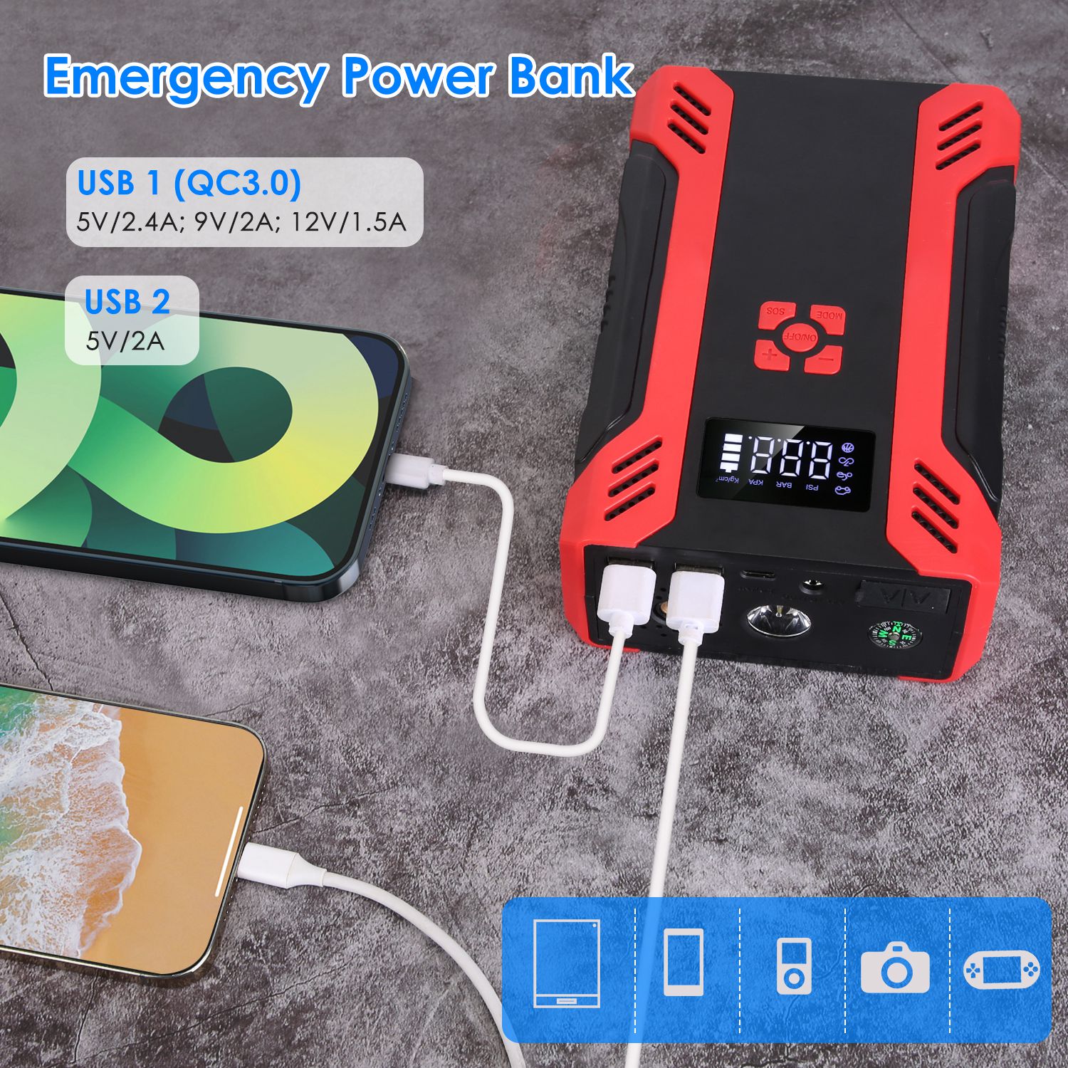 Car Jump Starter 2500A UAE - 4-in-1 Air Compressor Power Bank Harmalap Trading
