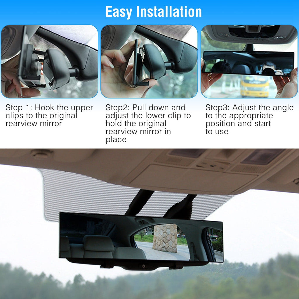 Car Rearview Mirror 11.4" - Panoramic Clip-On - Anti-Glare - Wide Angle Harmalap Trading