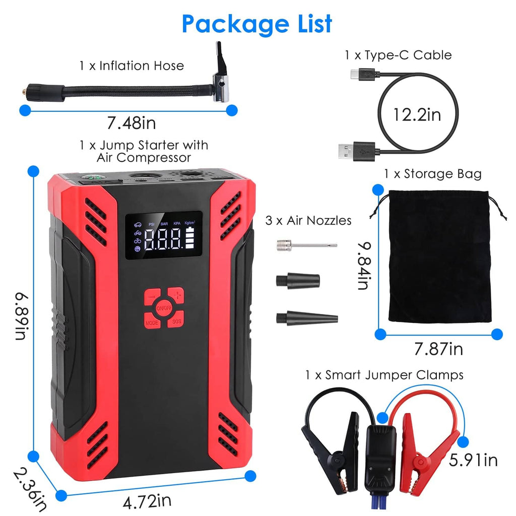 Car Jump Starter 2500A UAE - 4-in-1 Air Compressor Power Bank - Emergency Kit Harmalap Trading