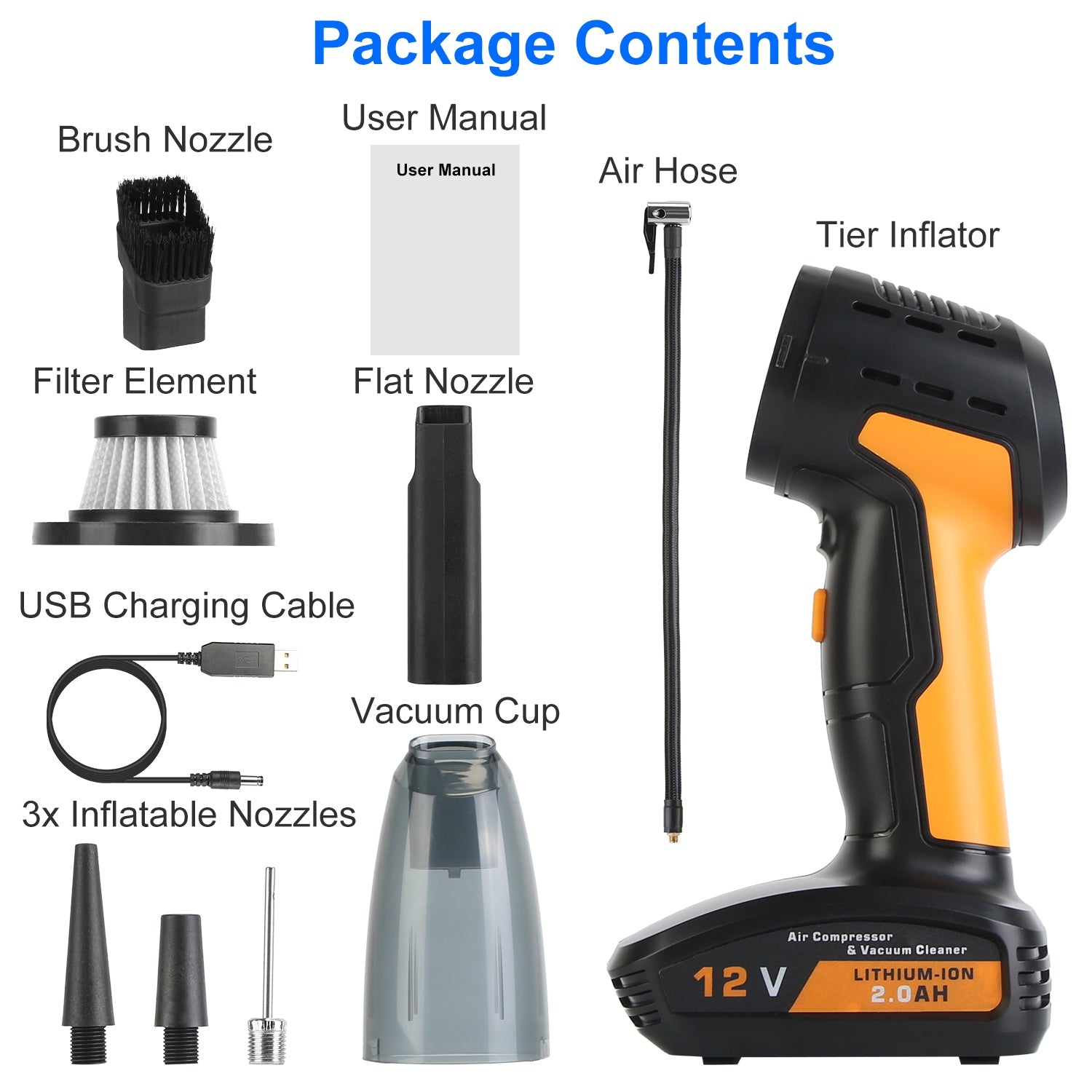 4-in-1 Car Vacuum & Tire Inflator - 150PSI - Cordless - Digital Display Harmalap Trading