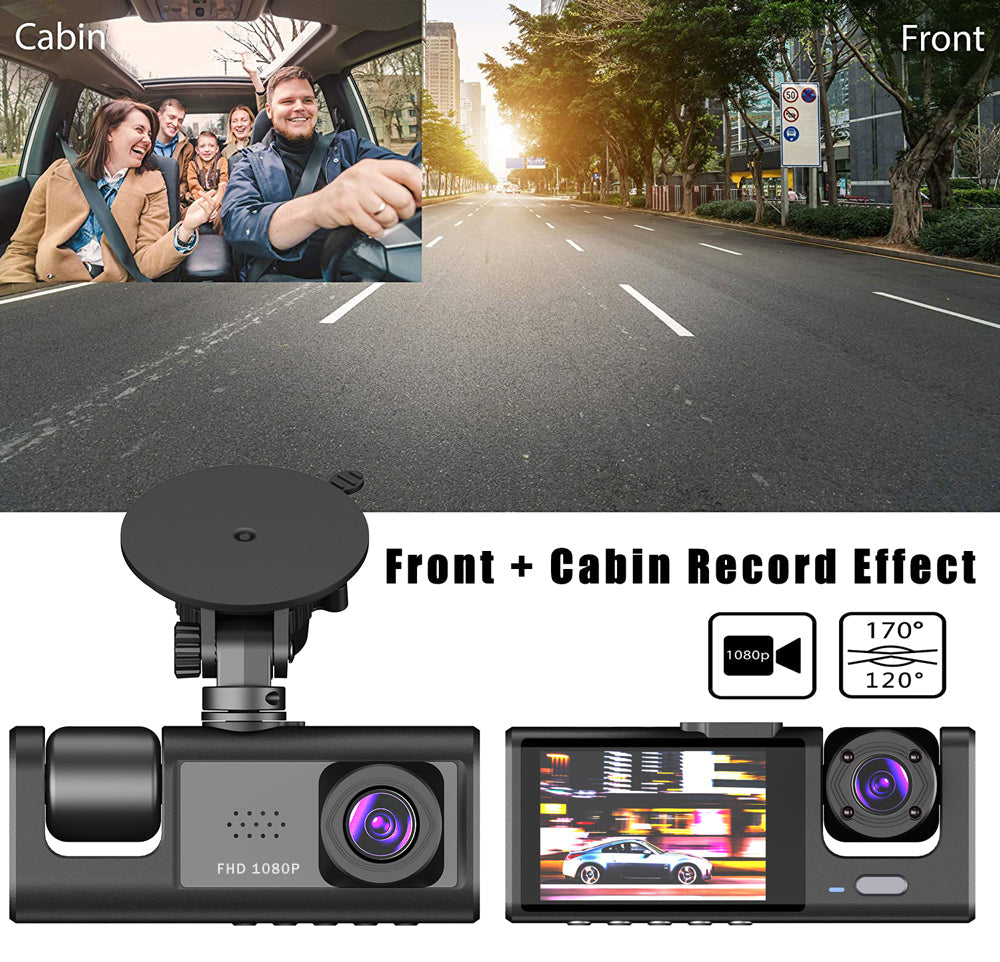 Car Dual Lens Dash Cam HD 1080P - Front Rear Inside - G-Sensor - Night Vision Harmalap Trading