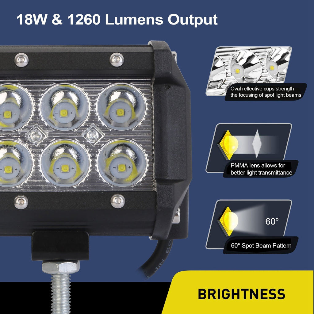 4" LED Spot Light 18W - 4-Pack Cube Pods - Dual Row Waterproof - Offroad Harmalap Trading