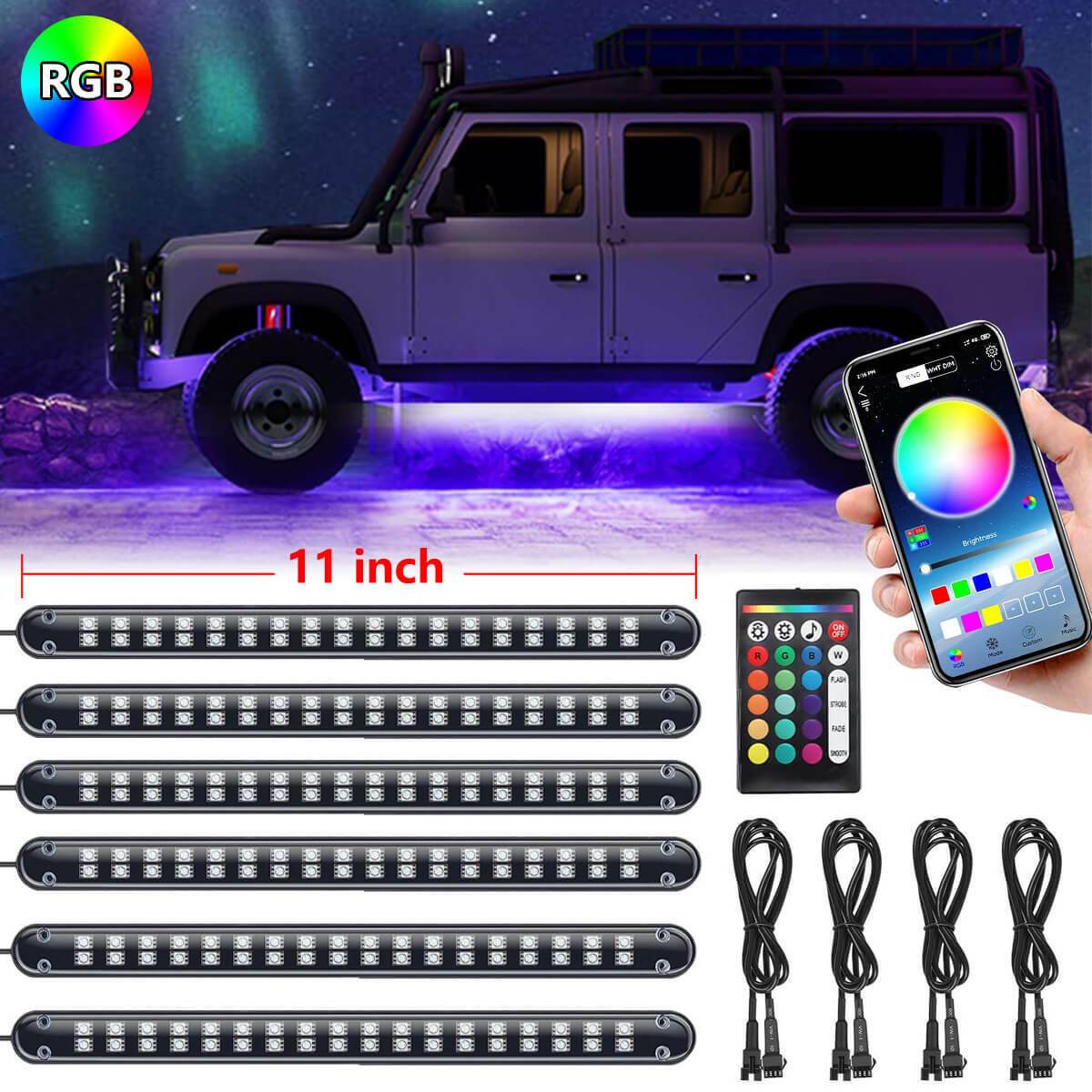 RGB Car Underglow LED Kit UAE - 6pc Neon Strip Lights - Music Sync Harmalap Trading
