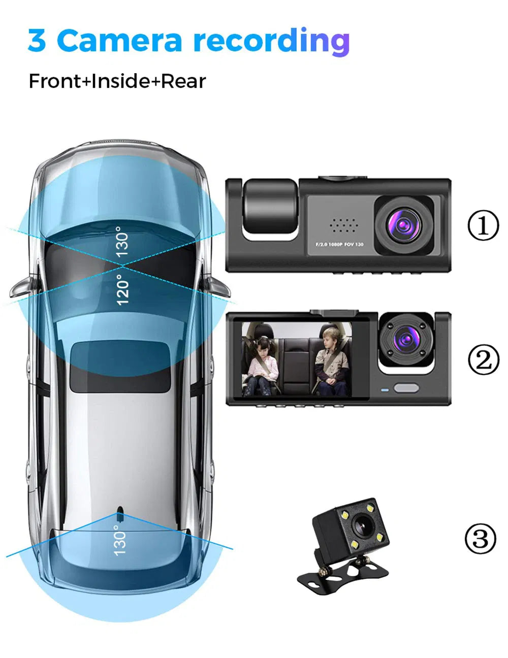 Car Dual Lens Dash Cam HD 1080P - Front Rear Inside - G-Sensor - Night Vision Harmalap Trading