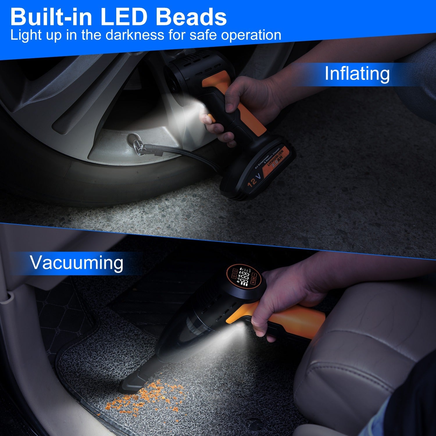 4-in-1 Car Vacuum & Tire Inflator - 150PSI - Cordless - Digital Display Harmalap Trading