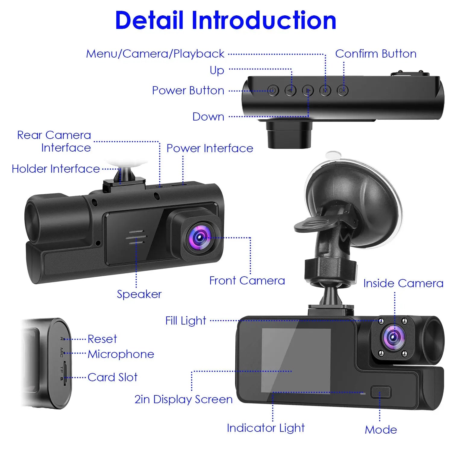 WiFi Dash Cam 1080P - 3 Channel Front Rear Inside Camera - 64GB Included Harmalap Trading