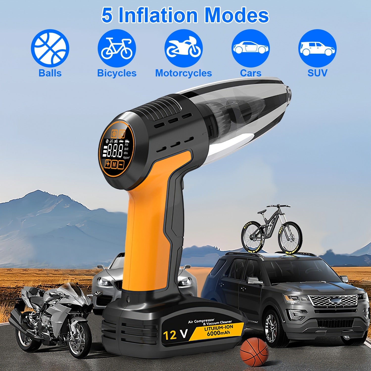 4-in-1 Car Vacuum & Tire Inflator - 150PSI - Cordless - Digital Display Harmalap Trading