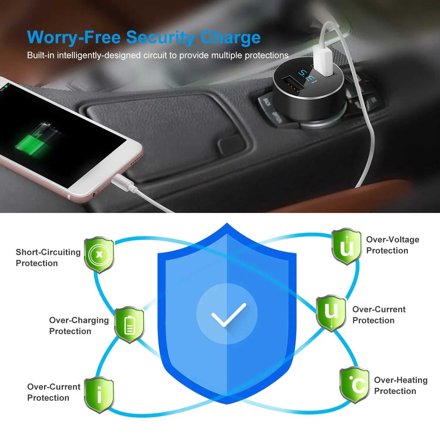 Dual USB Car Charger 15W - Fast Charging - LED Display - Aluminum Alloy Harmalap Trading