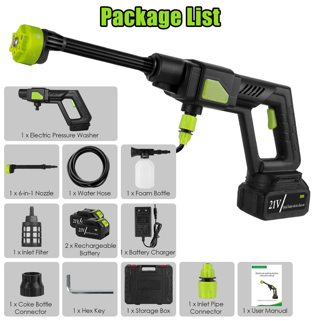 Cordless Pressure Washer 435PSI - Portable Car Washer - 6-in-1 Nozzle Harmalap Trading