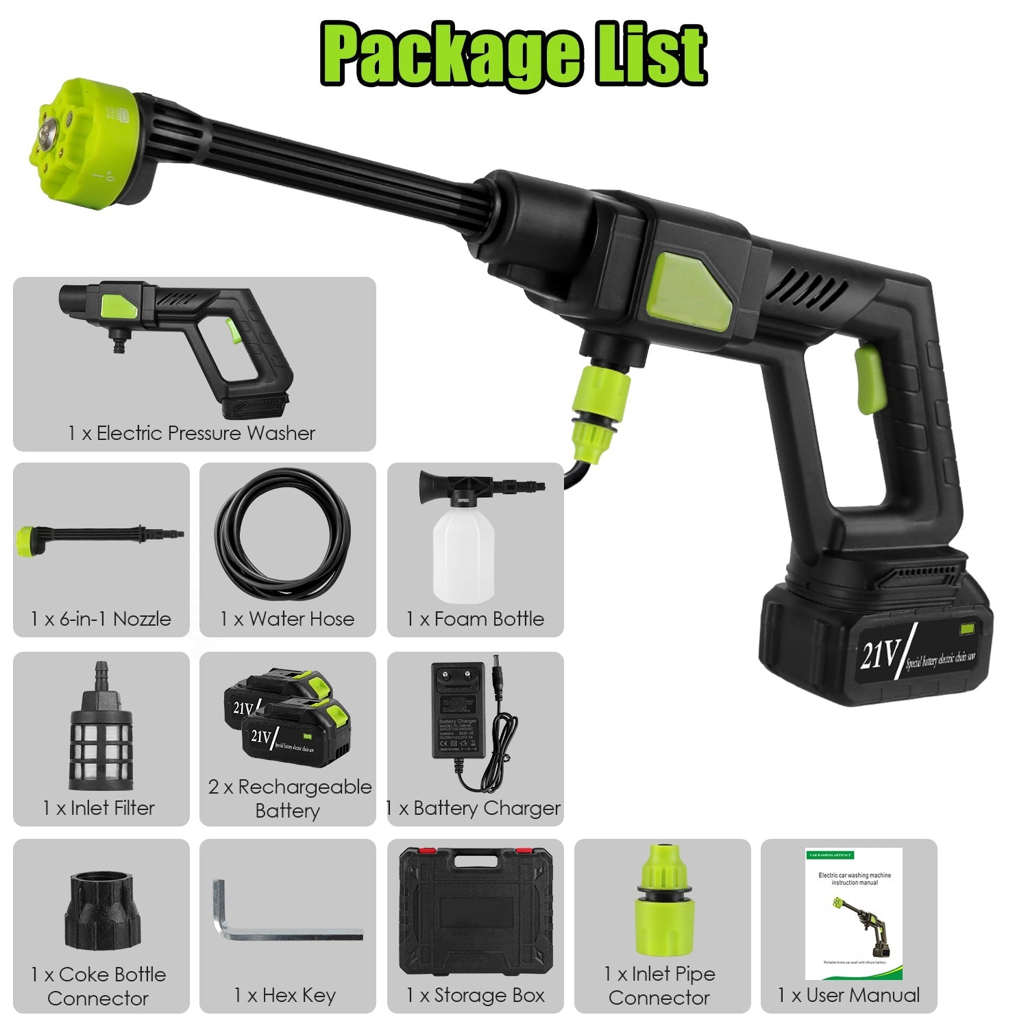 Cordless Pressure Washer 435PSI - Portable Car Washer - 6-in-1 Nozzle Harmalap Trading